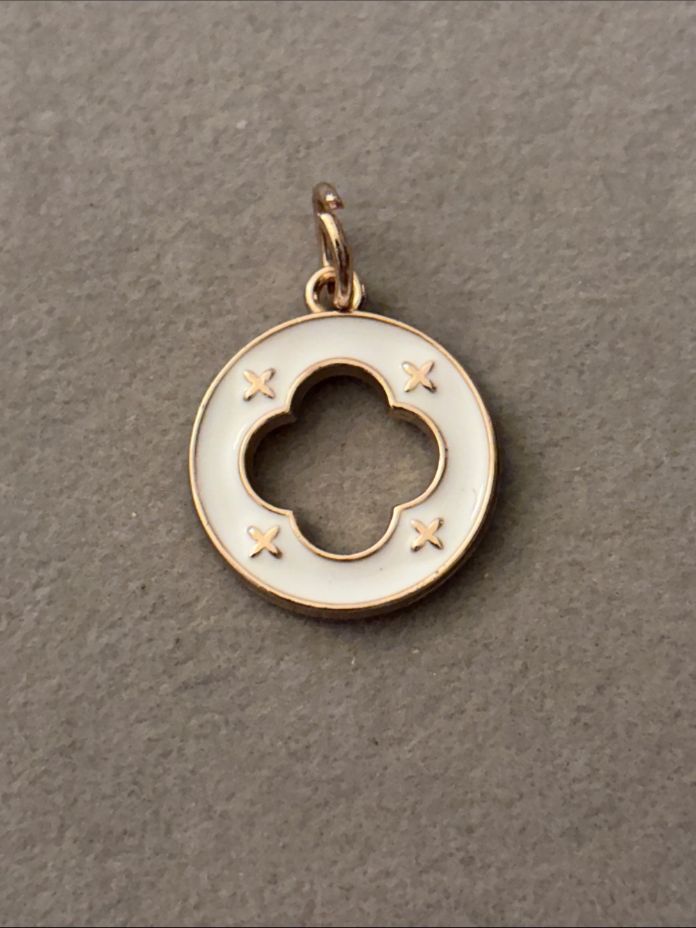 White Enamel and Gold-Tone Clover Pendant